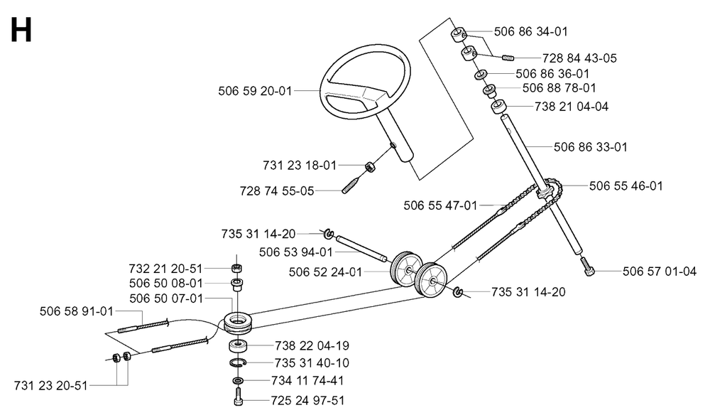 Steering Diagram and Parts List for R15-V2 (953533701)(2004-02) Husqvarna Lawn Tractor