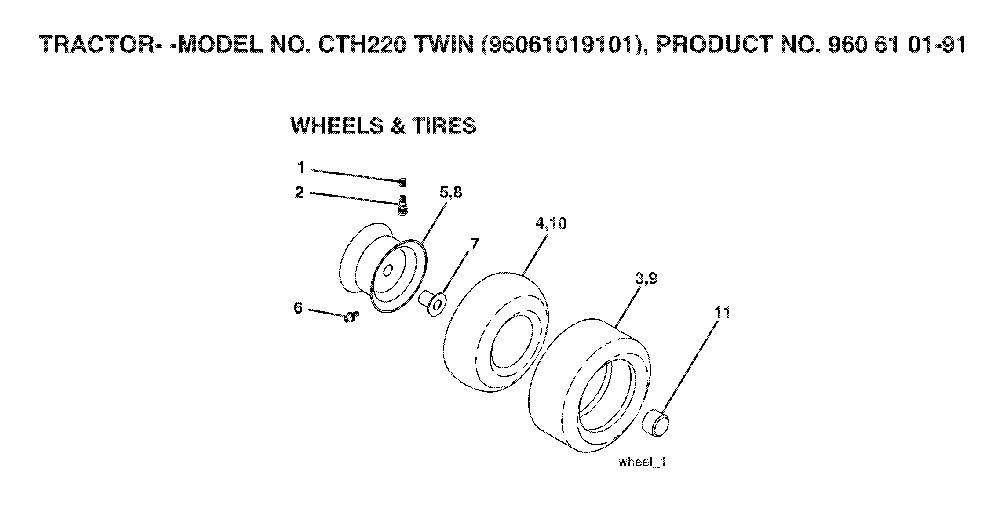 Wheels And Tires Diagram and Parts List for CTH220TWIN (96061019101, 960610191)(2007-05) Husqvarna Lawn Tractor