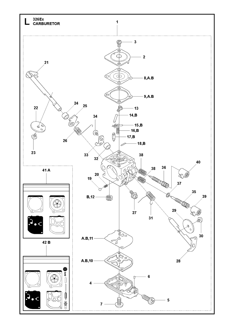 Carburetor Diagram and Parts List for 326EX  Husqvarna Edger