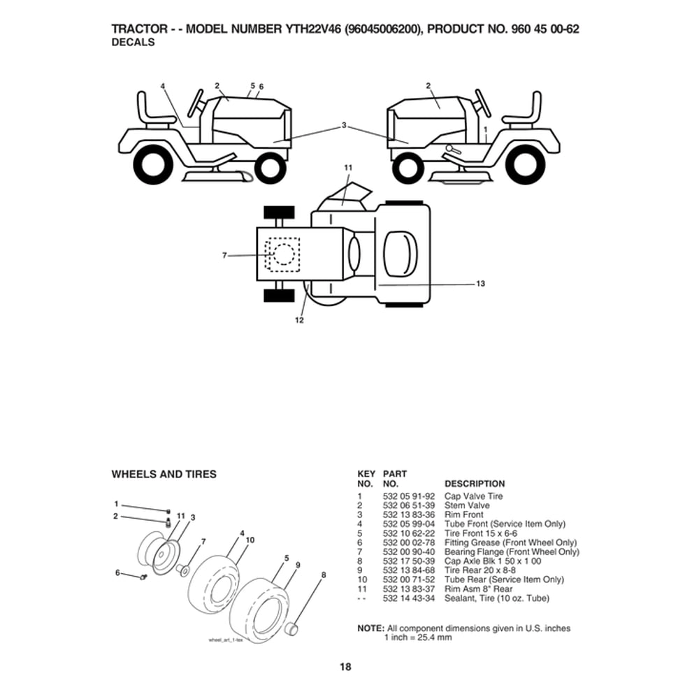 Decals Diagram and Parts List for 96045006200  Husqvarna Lawn Tractor