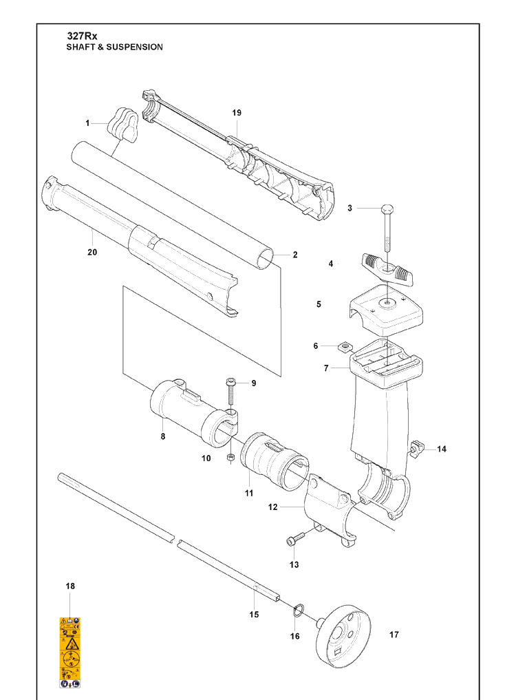 Shaft And Suspension Diagram and Parts List for 327RX 2009-08 Husqvarna Trimmer