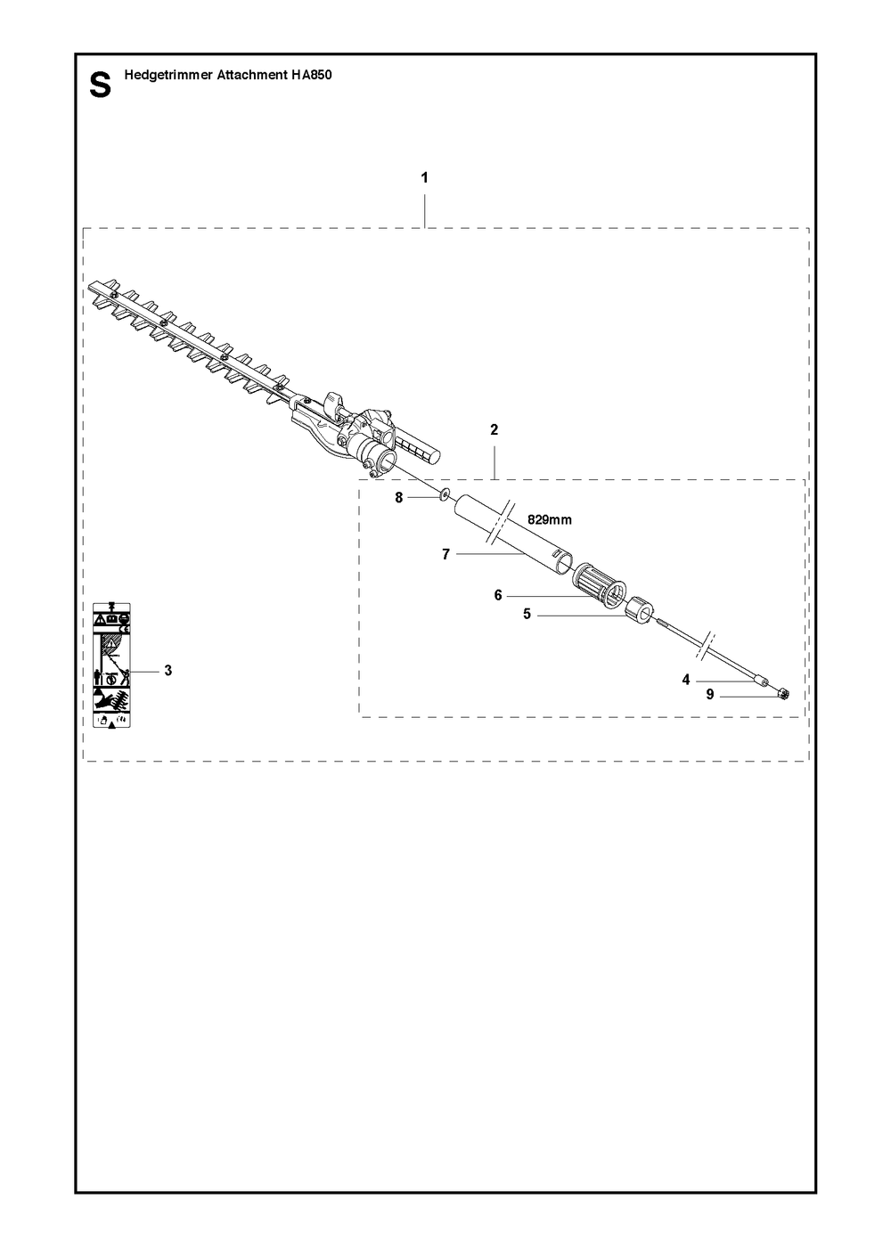 Attachments Diagram and Parts List for HA850 537196606 Husqvarna Hedge Trimmer