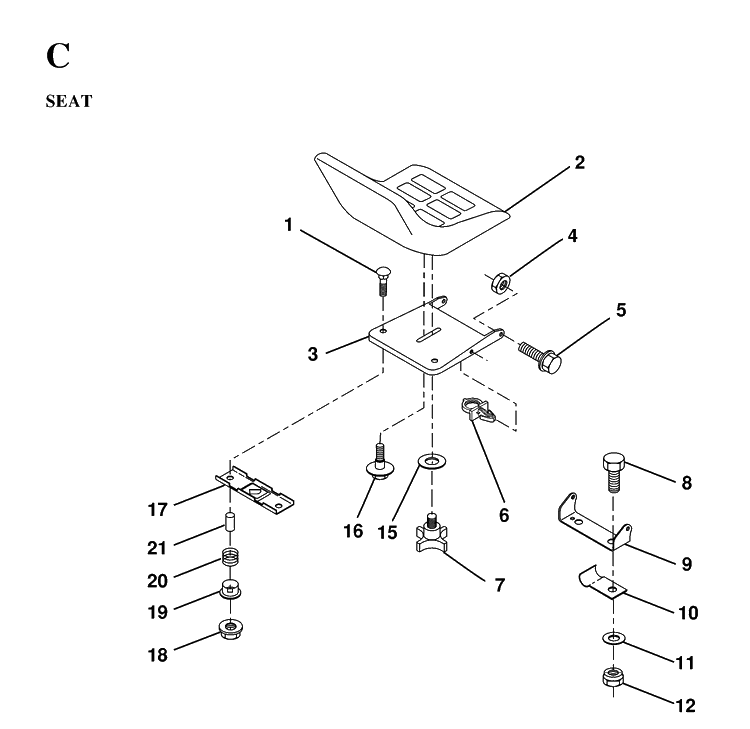 Seat Diagram and Parts List for LTH130 (HE13H36D)(1997-03) Husqvarna Lawn Tractor