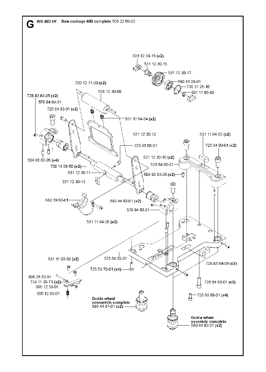 Saw Carriage Diagram and Parts List for WS482HF (00000001275 - 20134501536)(2012-07) Husqvarna Circular Saw