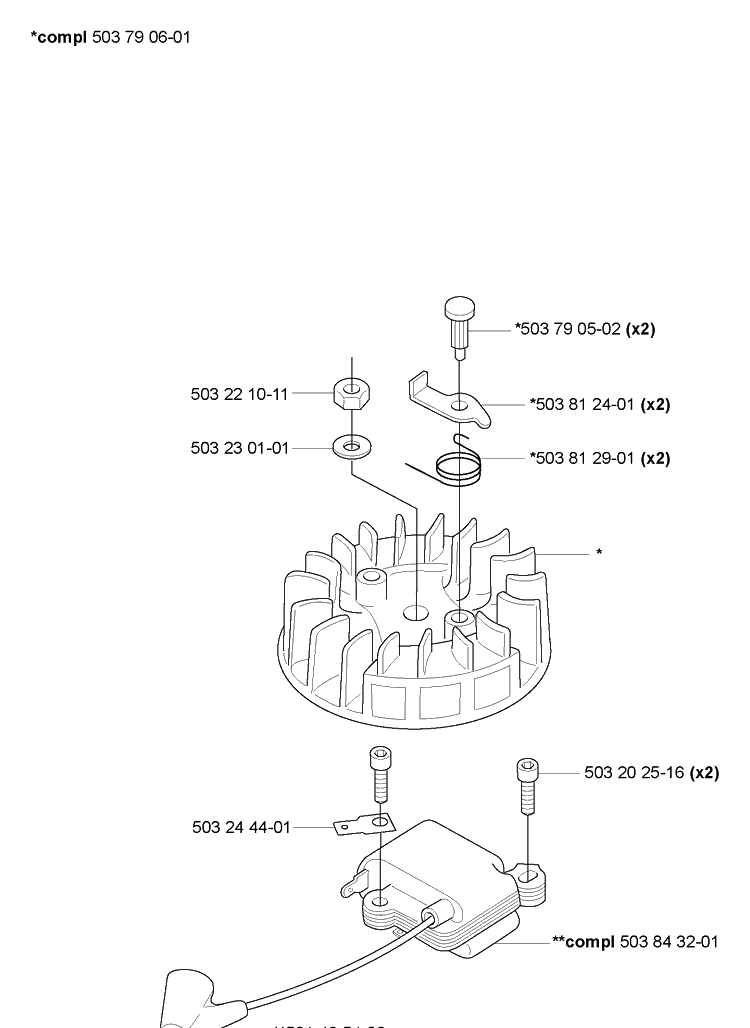 Ignition/Flywheel Diagram and Parts List for 225B 2006-09 Husqvarna Leaf Blower / Vacuum