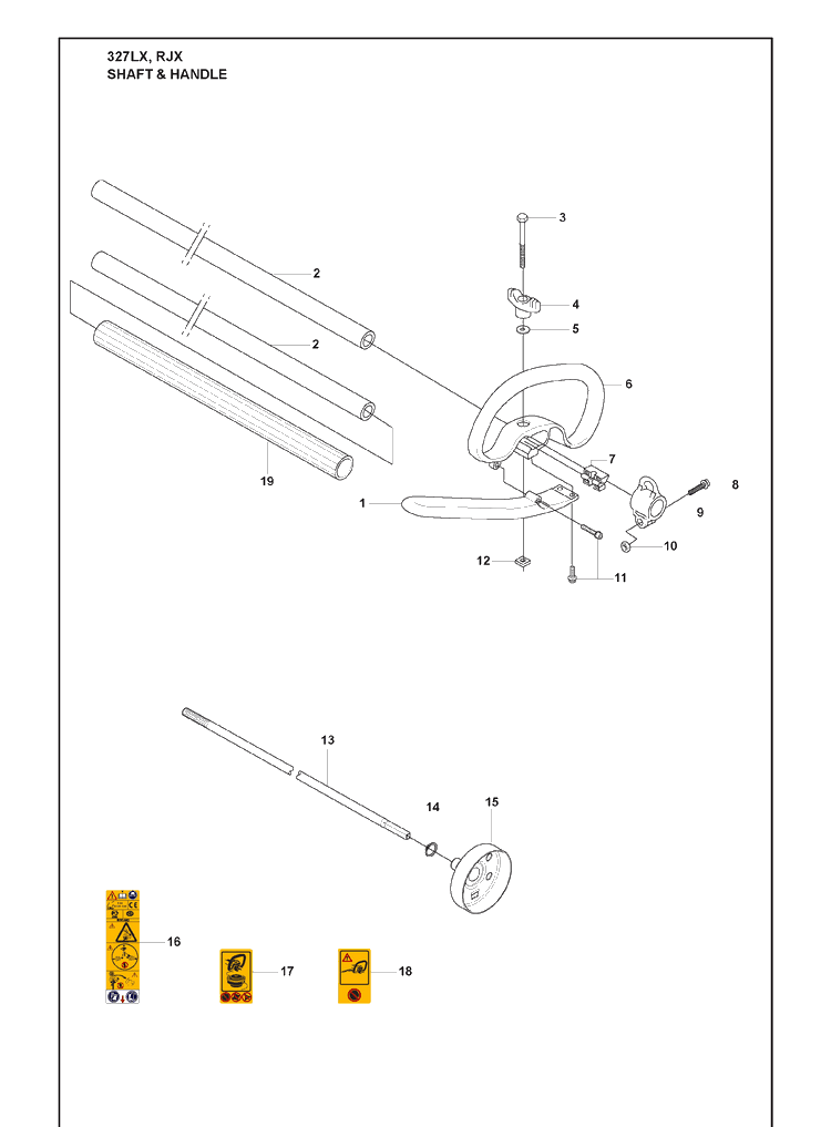 Shaft And Handle Diagram and Parts List for 327LS 2009-08 Husqvarna Trimmer