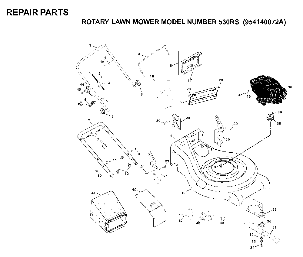 Repair Parts Diagram and Parts List for 530RS (954140072 A)(1999-03) Husqvarna Lawn Mower