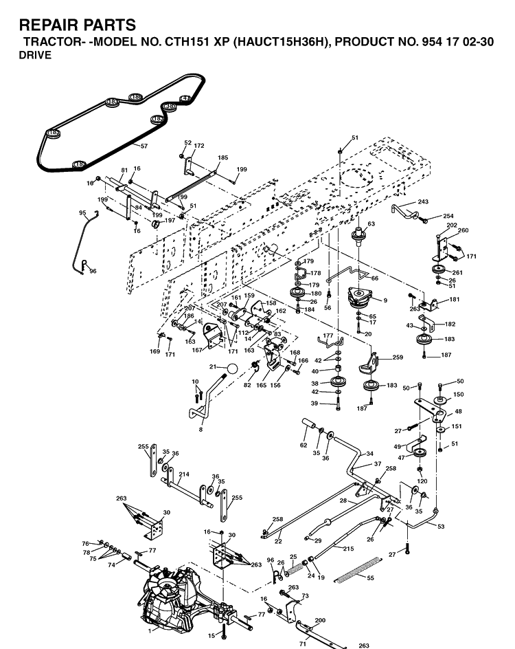 Drive Diagram and Parts List for CTH151XP (HAUCT15H36H)(2005-05) Husqvarna Lawn Tractor