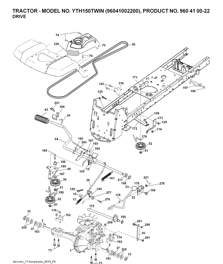 Drive Diagram and Parts List for YTH150 (96041002200)(2007-04) Husqvarna Lawn Tractor