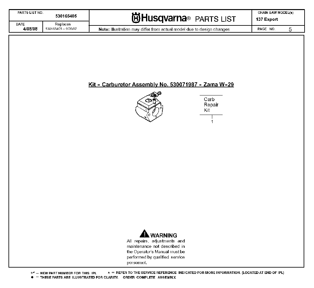 Carburetor Diagram and Parts List for 137 20082200001 Husqvarna Chainsaw