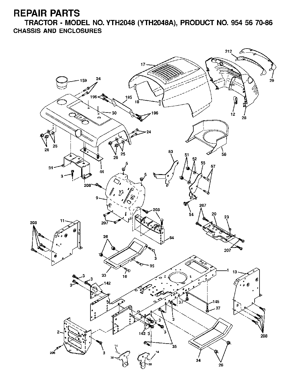 Chassis And Enclosures Diagram and Parts List for YTH2048A (954567086)(2001-02) Husqvarna Lawn Tractor