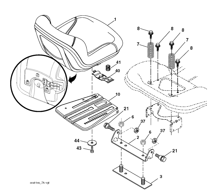 Seat Diagram and Parts List for YTH150 (96041002103)(2009-10) Husqvarna Lawn Tractor