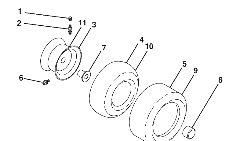 Wheels And Tires Diagram and Parts List for YTH2454 (96043002204)(2006-09) Husqvarna Lawn Mower