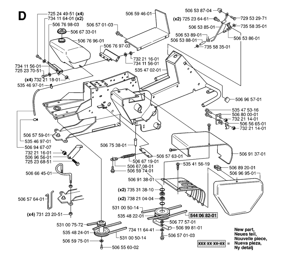 Chassis / Frame Diagram and Parts List for R15C (965070501)(2006-01) Husqvarna Lawn Tractor