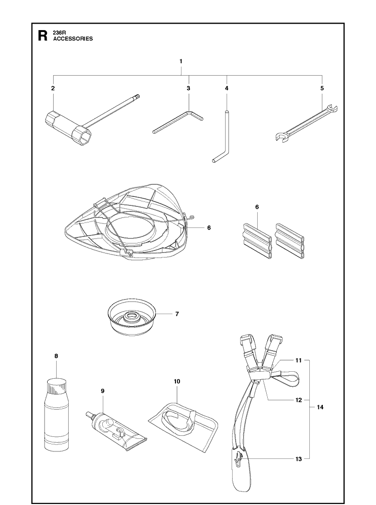 Accessories 2 Diagram and Parts List for 236R 20150400001-20180500000 Husqvarna Brush Cutter