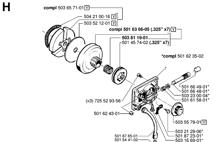 Clutch And Oil Pump Diagram and Parts List for 242 19981800001-20013500000 Husqvarna Chainsaw