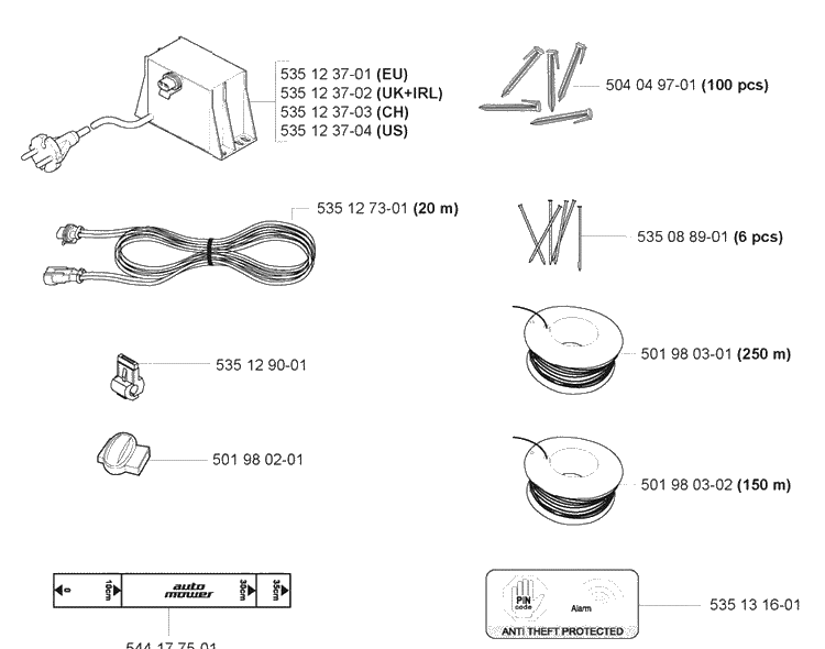 Mounting Hardware Diagram and Parts List for 220AC 2007-05 Husqvarna Lawn Mower