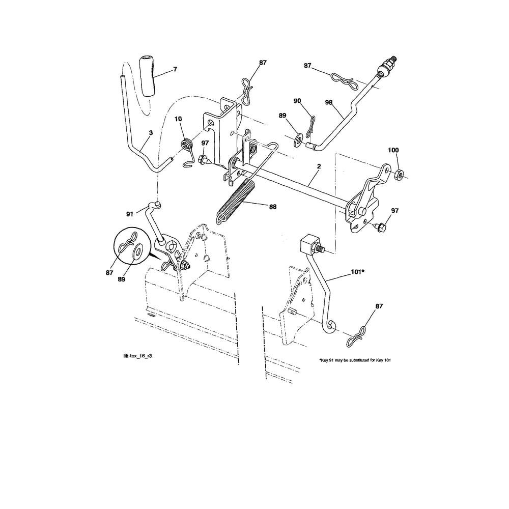 Mower Lift Diagram and Parts List for 917289540  Husqvarna Lawn Tractor