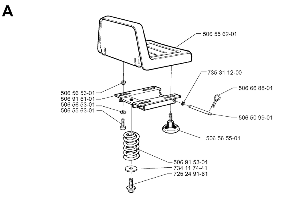 Seat Diagram and Parts List for R11 1998-09 Husqvarna Lawn Tractor