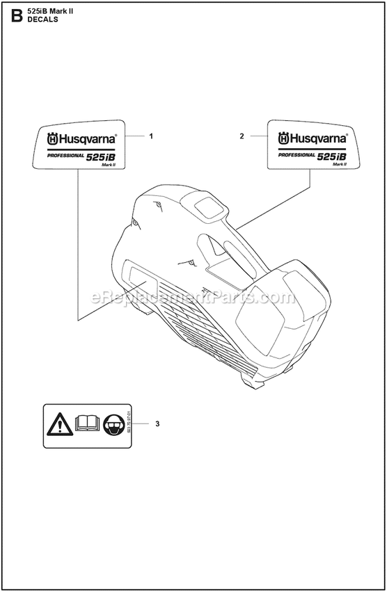 Decals Diagram and Parts List for 525IBMARKII  Husqvarna Leaf Blower / Vacuum