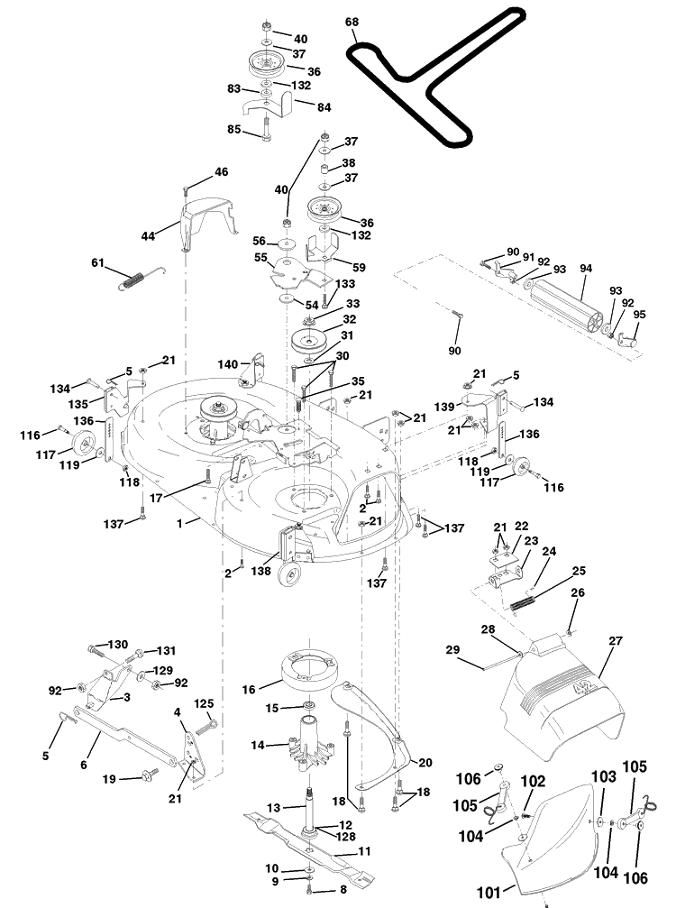 Mower Deck Diagram and Parts List for YTH160 (954140008B)(1998-07) Husqvarna Lawn Mower
