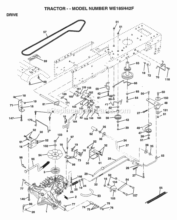 Drive Diagram and Parts List for WE185H42F 1999 Husqvarna Lawn Tractor