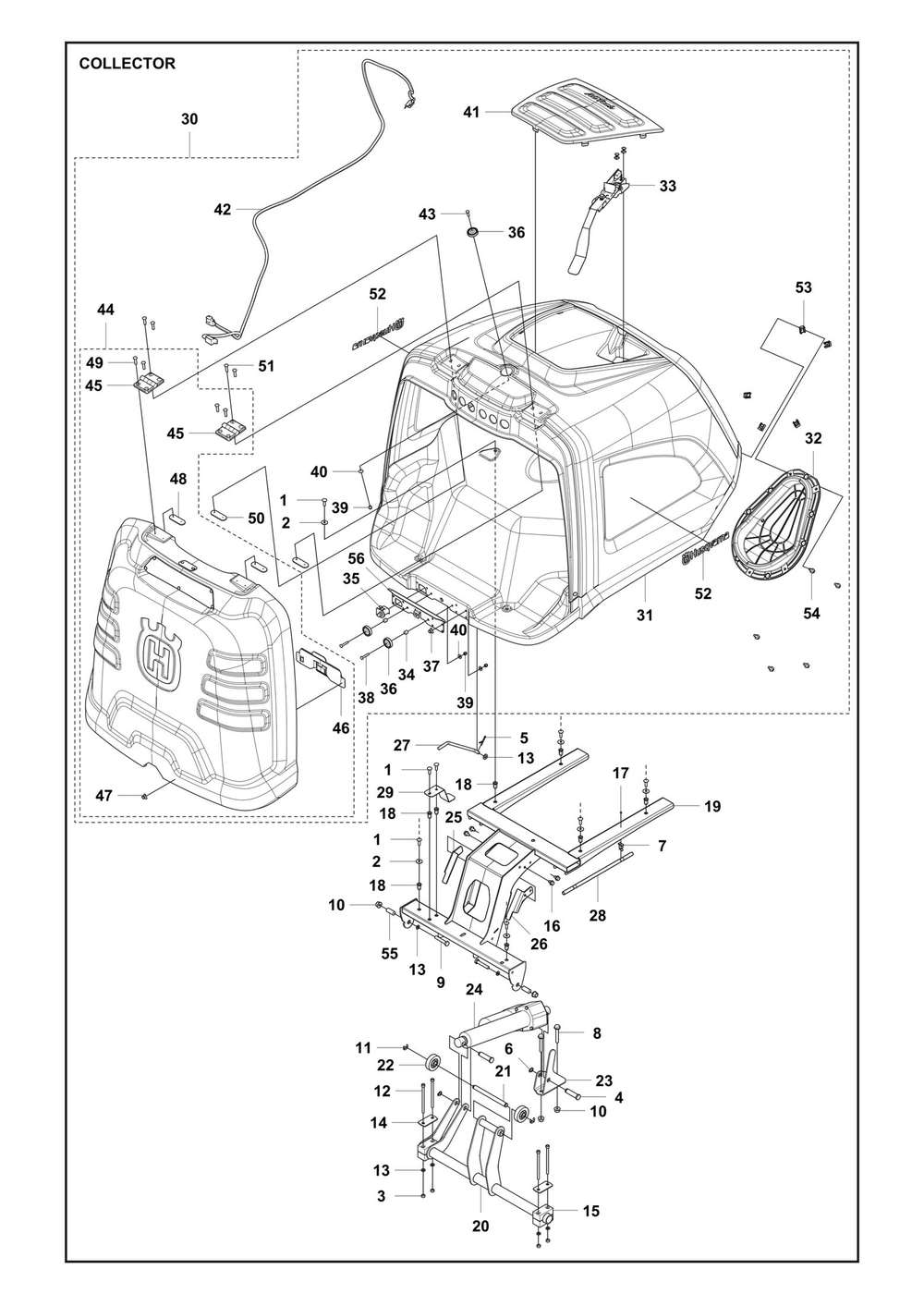 Collector Diagram and Parts List for RC320TSAWD 2023 Husqvarna Lawn Tractor