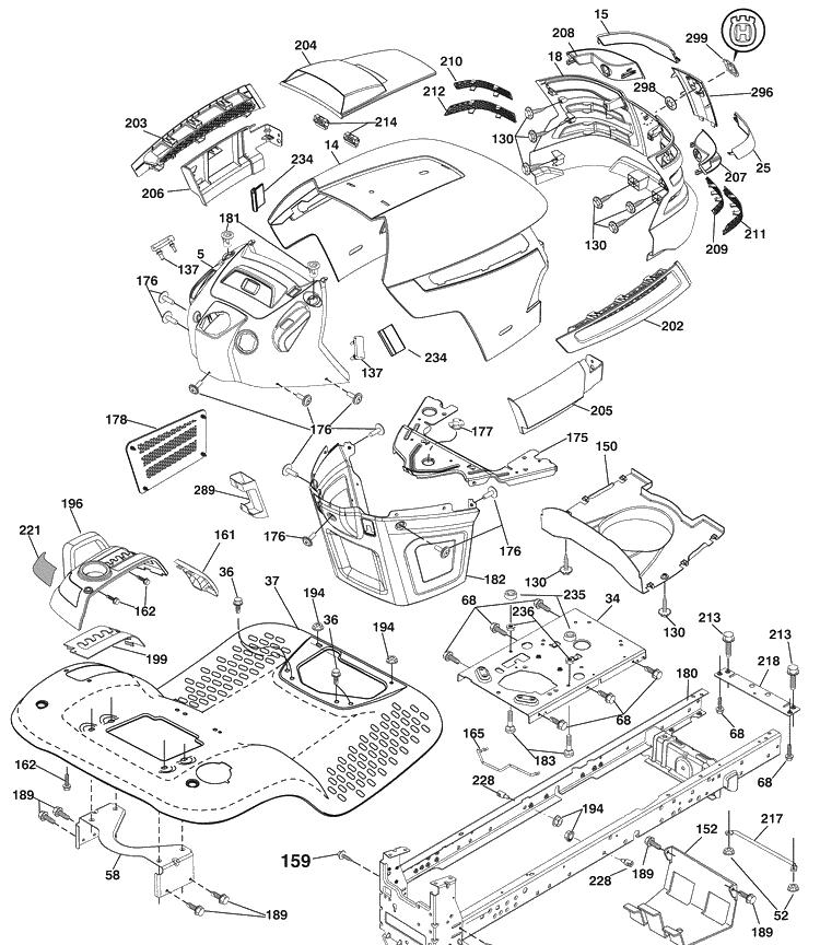 Chassis Diagram and Parts List for LGT2554 (96043006100)(2009-04) Husqvarna Lawn Mower