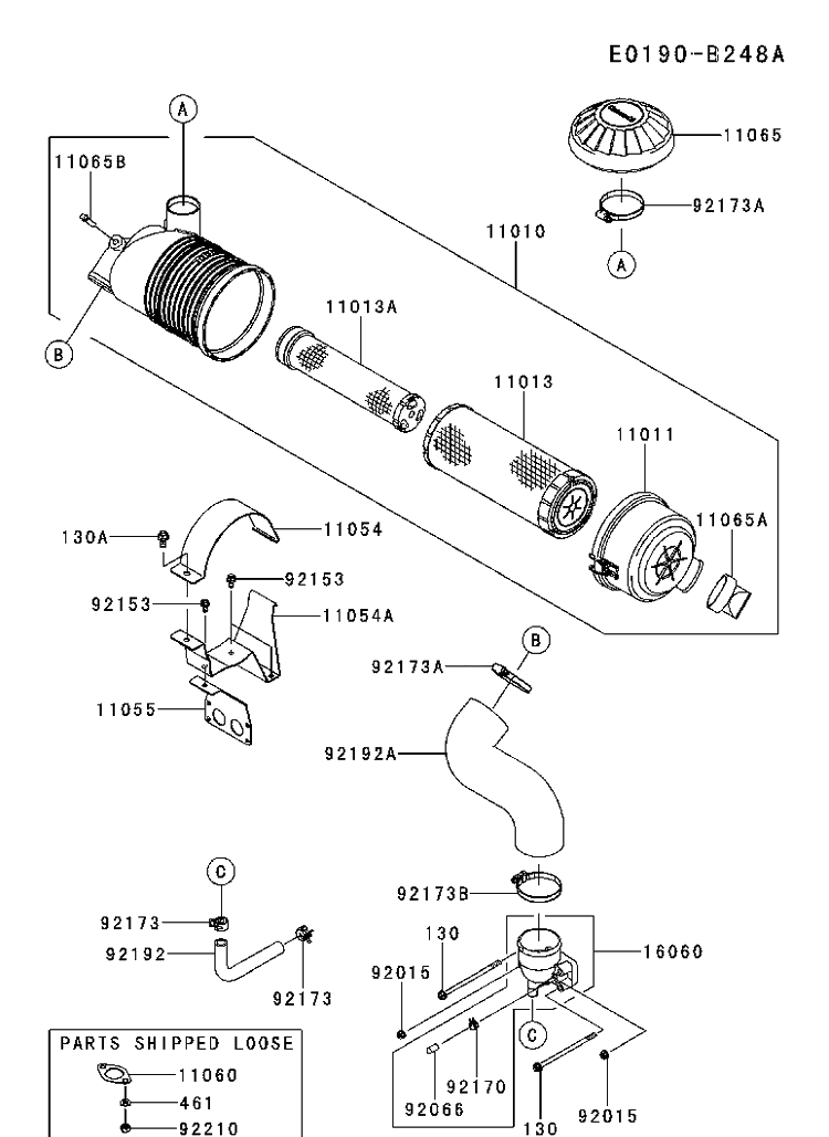 Air Filter And Muffler Diagram and Parts List for FX801V-FS00 2017-09 Husqvarna Engine