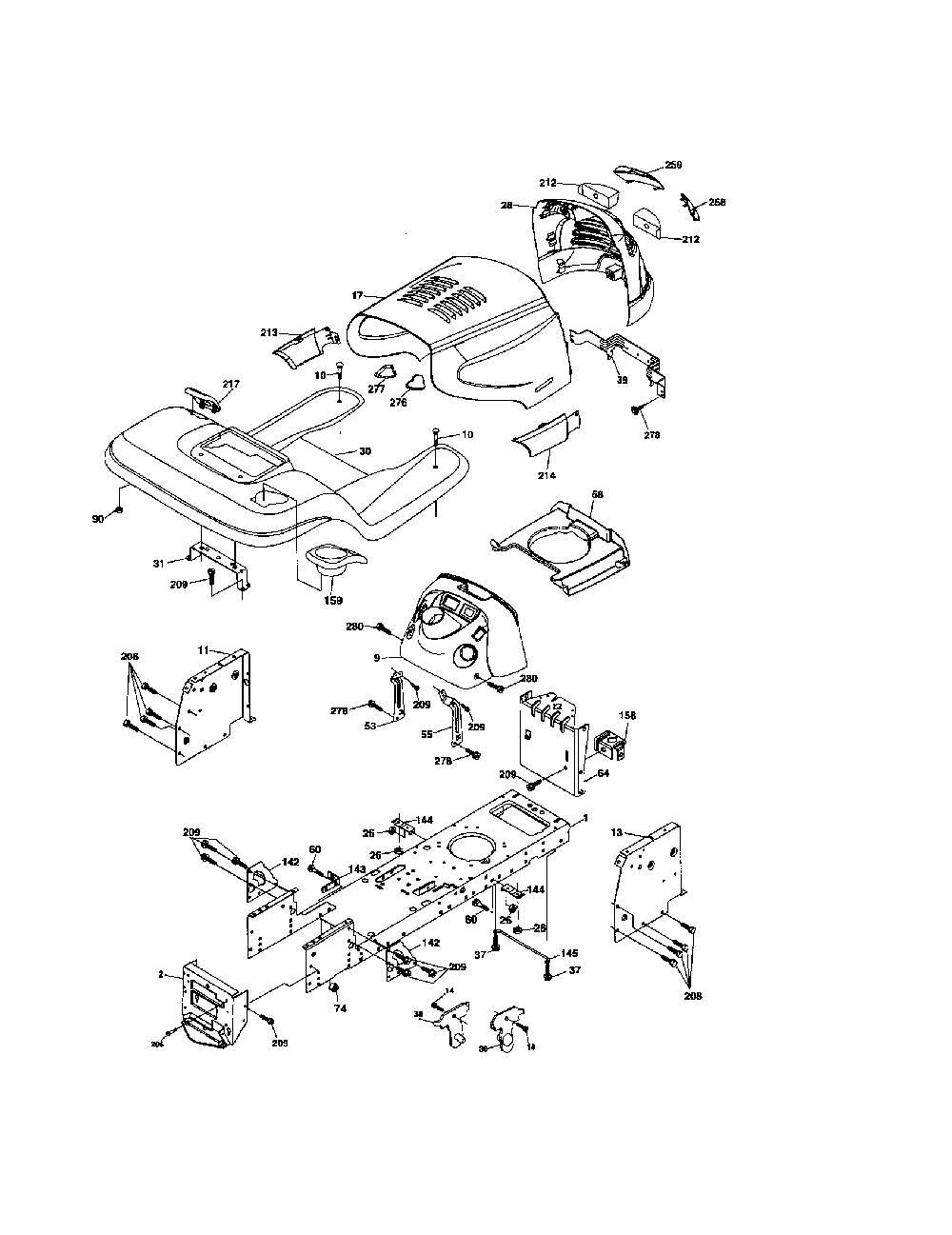 Chassis Diagram and Parts List for 917279060  Husqvarna Lawn Tractor