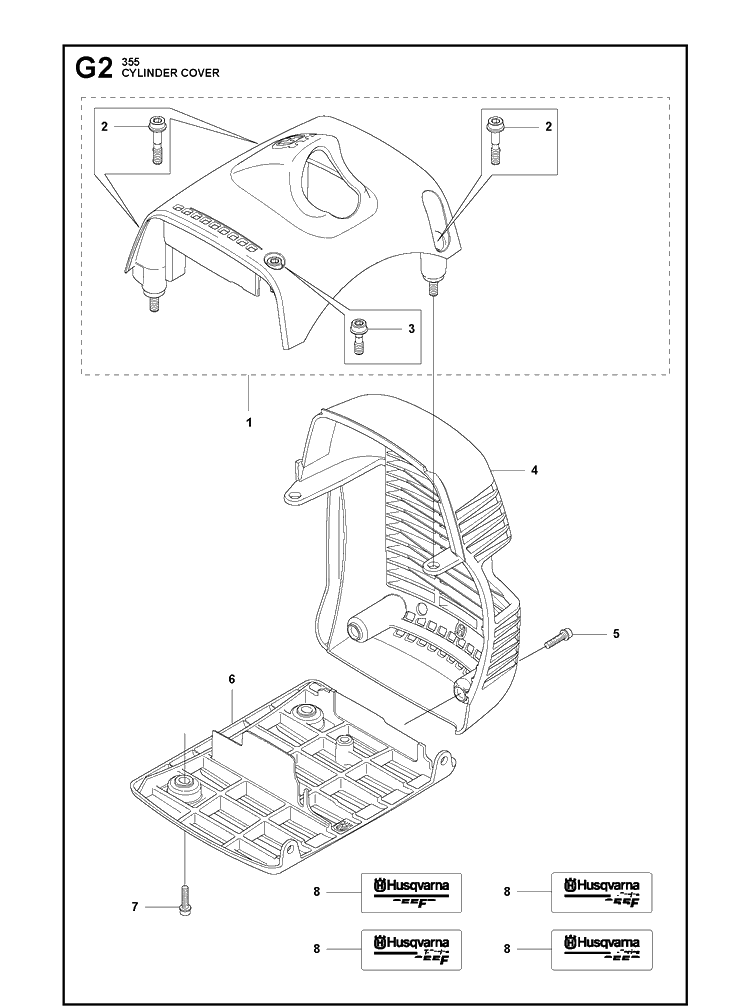 Cylinder Cover Diagram and Parts List for 355FXT  Husqvarna Brush Cutter
