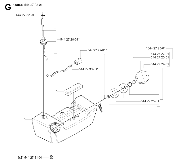 Fuel Tank Diagram and Parts List for 170BT 20061000001-20084000000 Husqvarna Leaf Blower / Vacuum
