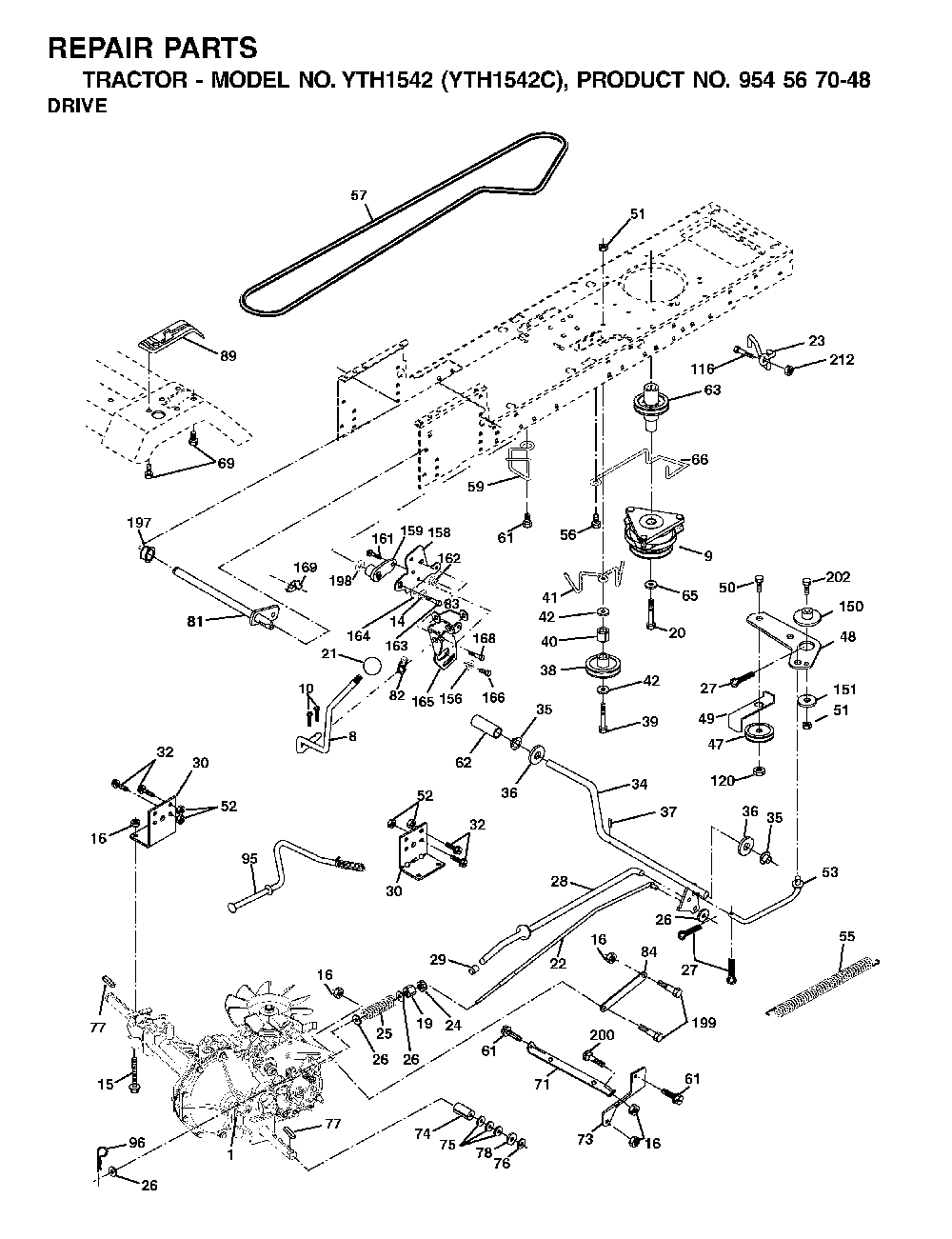 Drive Diagram and Parts List for YTH1542C (954567048)(2001-04) Husqvarna Lawn Tractor