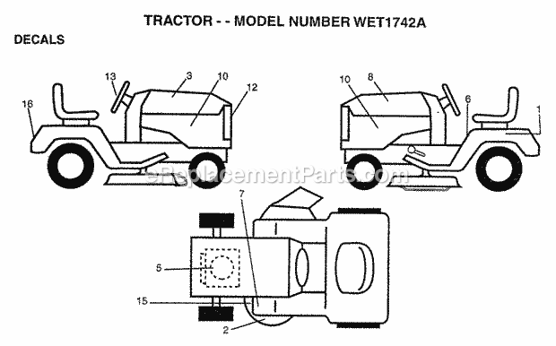 Decals Diagram and Parts List for WET1742A 1997 Husqvarna Lawn Tractor
