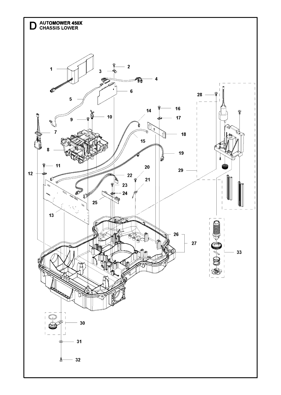 Chassis Lower Diagram and Parts List for 450X 2016-02 Husqvarna Lawn Mower