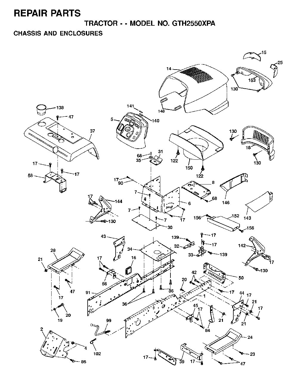 Chassis And Enclosures Diagram and Parts List for GTH2550XPA (954567116)(2001-01) Husqvarna Lawn Tractor