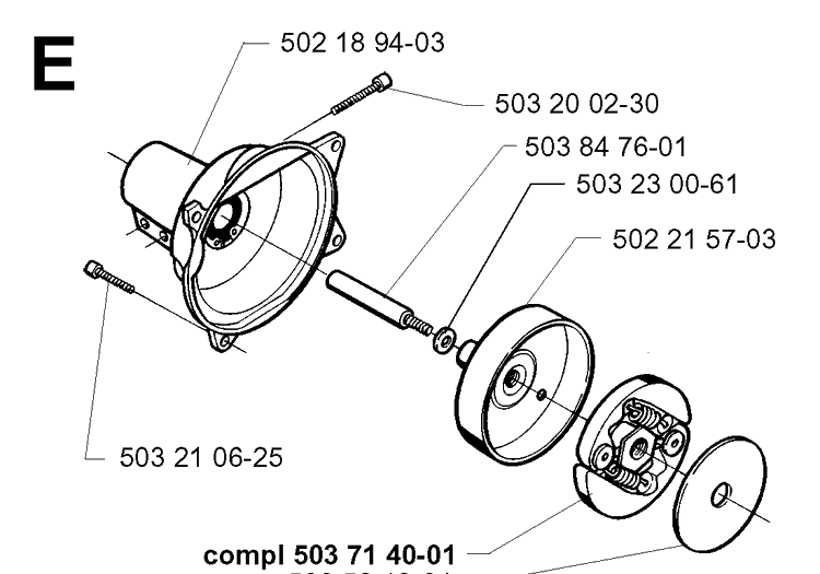 Clutch Diagram and Parts List for 225E 1997-02 Husqvarna Trimmer