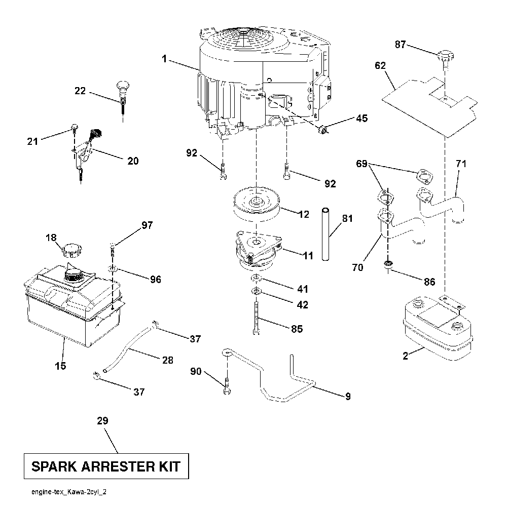 Engine Diagram and Parts List for LTH1742T (96041006703)(2010-01) Husqvarna Lawn Tractor