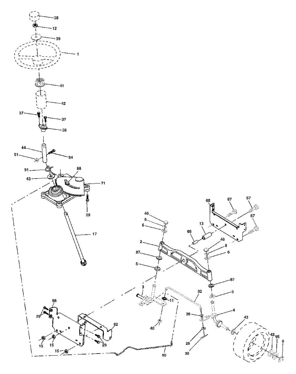 Steering Assembly Diagram and Parts List for LTH2042 (954571953-B)(2004-01) Husqvarna Lawn Tractor