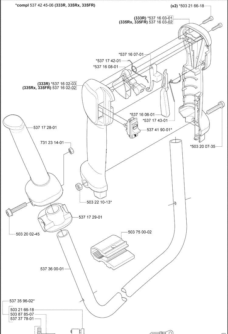 Throttle / 333r / 335rx / Fr Diagram and Parts List for 335FR 2008-09 Husqvarna Brush Cutter
