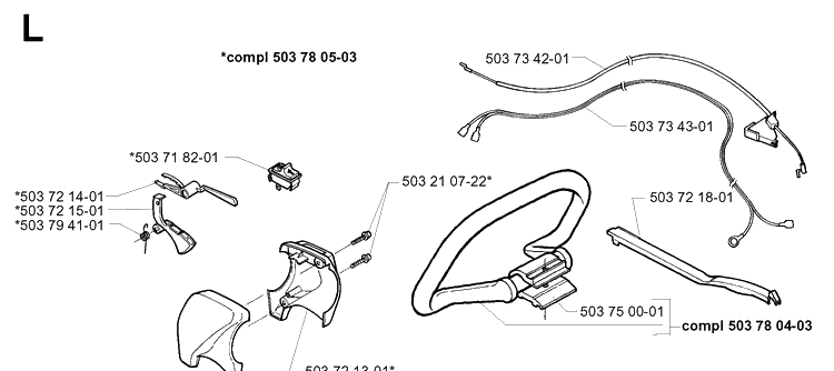 Handle And Controls Diagram and Parts List for 240L 19984400001-20001400000 Husqvarna Edger
