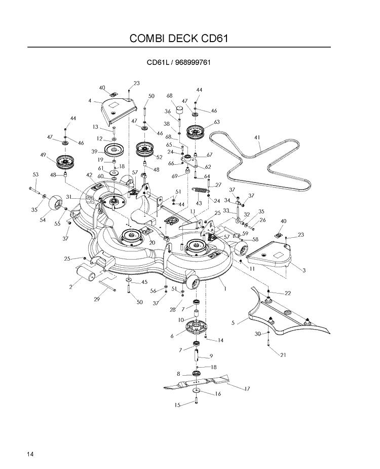 Mower Deck / Cutting Deck Diagram and Parts List for 968999761 2009-03 Husqvarna Lawn Mower
