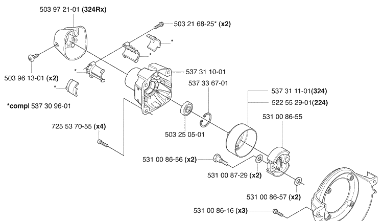 Clutch / Clutch Cover Diagram and Parts List for 324RX 2009-06 Husqvarna Brush Cutter