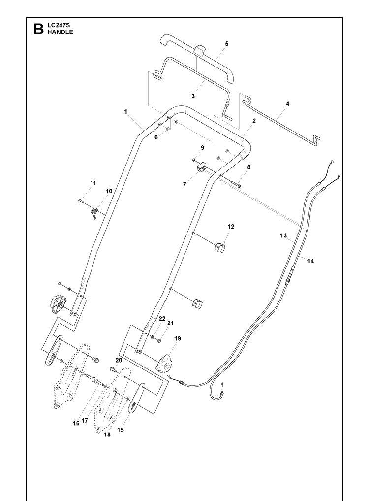Handle 2 Diagram and Parts List for LC247S  Husqvarna Lawn Mower