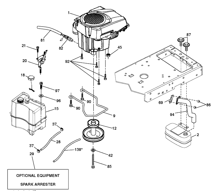 Engine Diagram and Parts List for TS142 (96041043000)(2019-04) Husqvarna Lawn Tractor