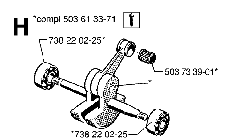 Crankshaft Diagram and Parts List for 61 20014000001-20110100000 Husqvarna Chainsaw