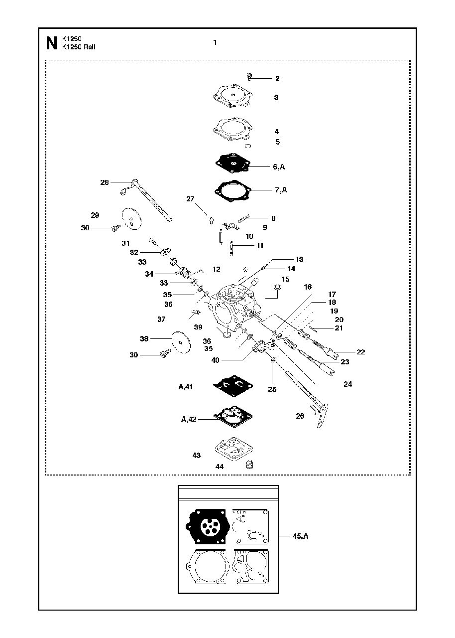 Carburetor Details Diagram and Parts List for K1250ACTIVE 2010-02 Husqvarna Circular Saw