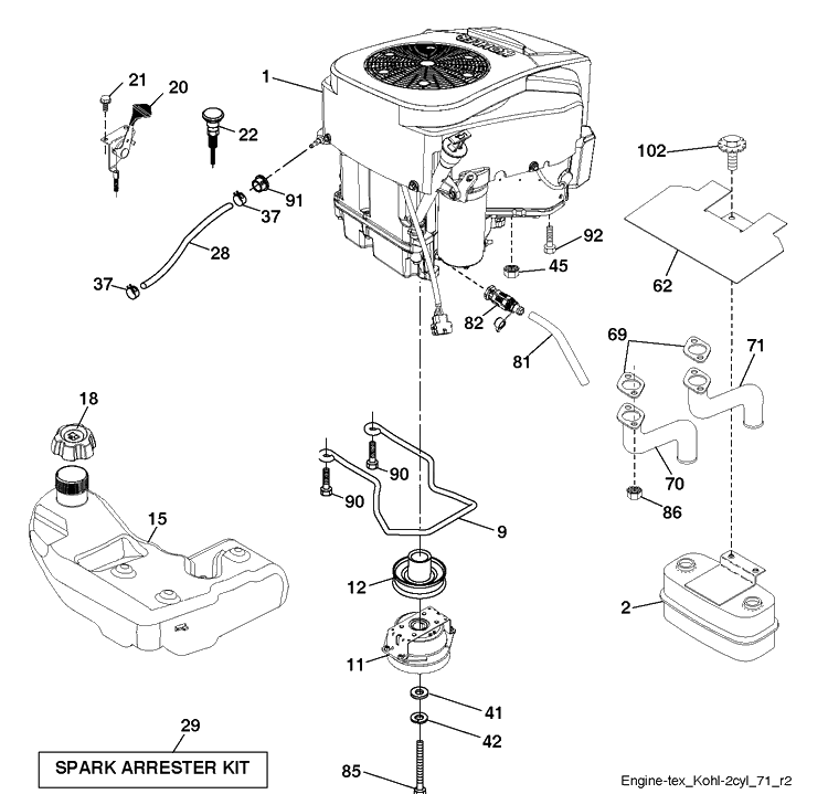 Engine Diagram and Parts List for LGT48DXL (96043026000)(2017-09) Husqvarna Lawn Tractor