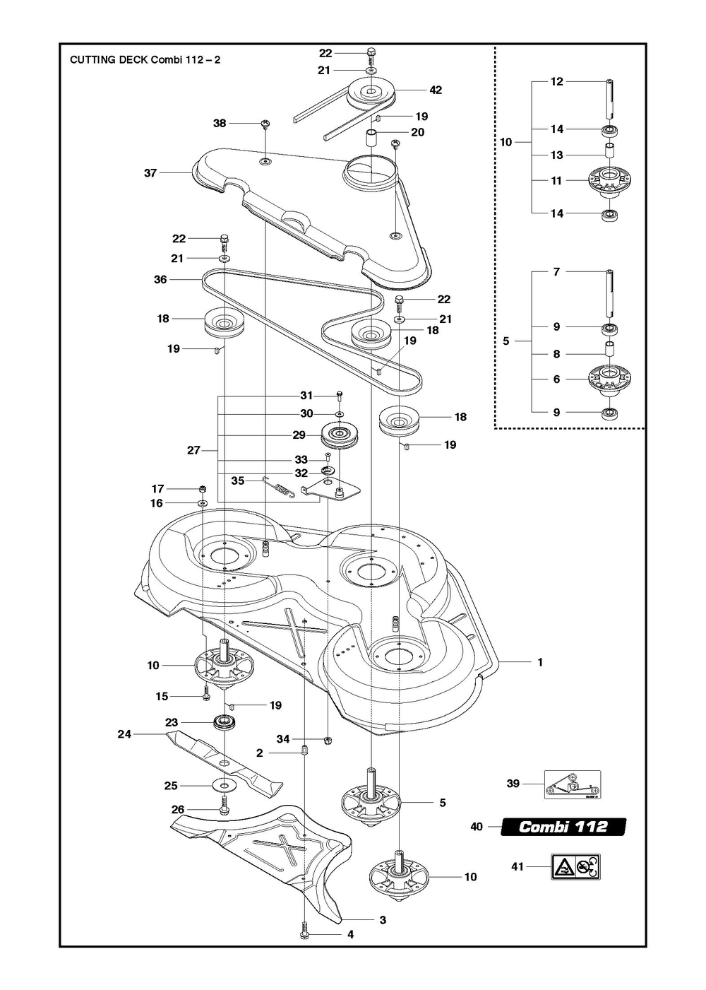 44/112cm Cutting Deck Diagram and Parts List for 112R300  Husqvarna Lawn Tractor Accessories