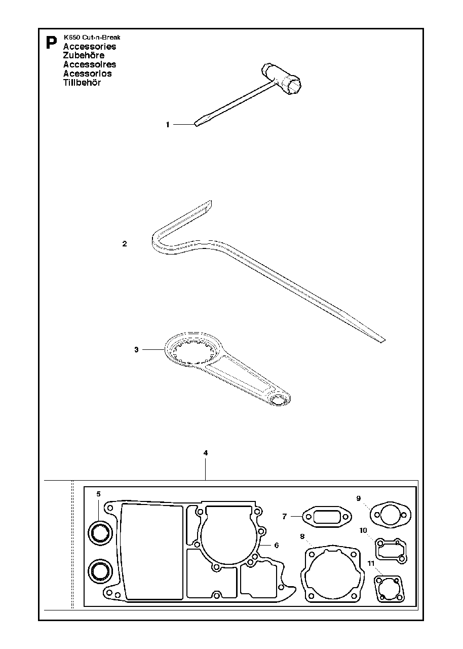 Tools Diagram and Parts List for K650CUT-N-BREAK 2008-11 Husqvarna Circular Saw